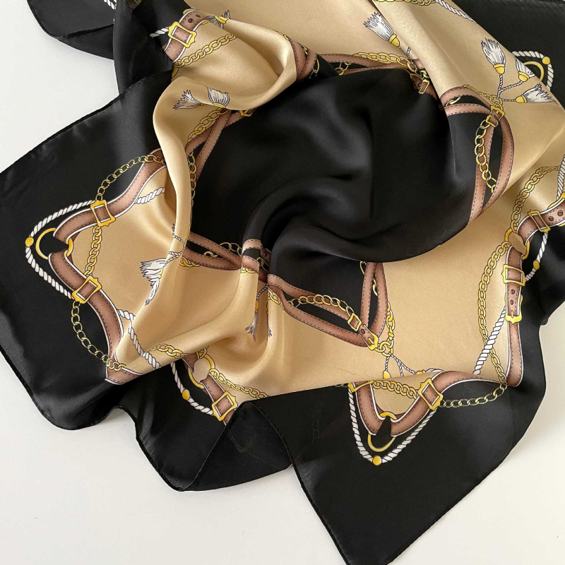 Șal pătrat de vară pentru femei, stil retro, 53×53 cm, satin chiffon ușor, stil coreean, elegant și versatil