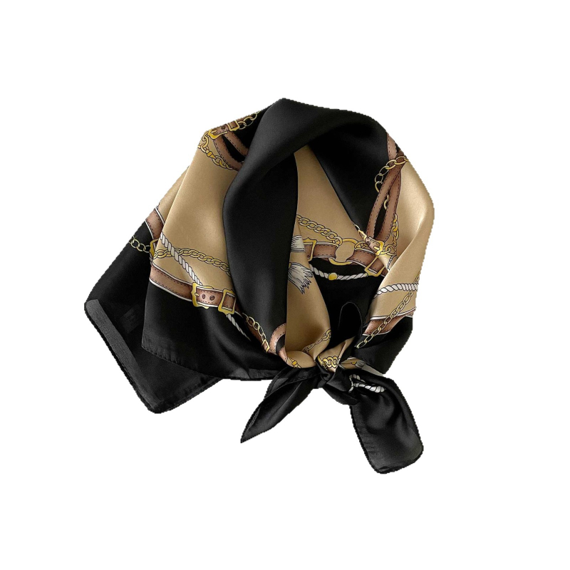 Șal pătrat de vară pentru femei, stil retro, 53×53 cm, satin chiffon ușor, stil coreean, elegant și versatil