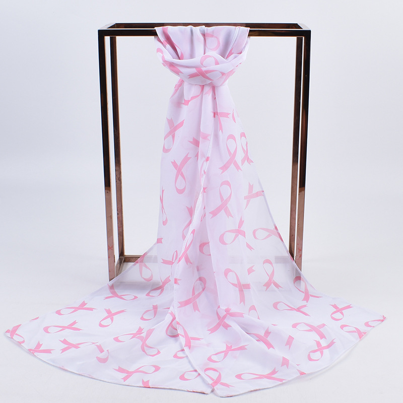Șal din chiffon pentru femei, cu imprimeu cu fundă, ușor și respirabil, 150×35 cm, 100% poliester