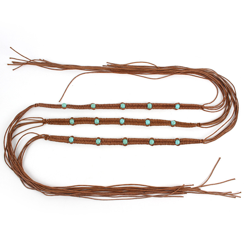 Șnur împletit manual din sfoară cerată cu mărgele, curea decorativă, design original, curea multifuncțională din sfoară, bandă pentru pălărie și accesorii vestimentare