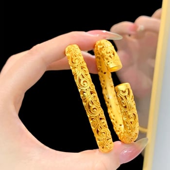 Brățară din cupru placat cu aur, model perforat cu motiv de nori, stil tradițional chinez pentru femei, elegantă și versatilă