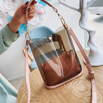 Geantă bucket PU Demo Bird, medie, design transparent cu efect laser, purtată pe umăr sau crossbody