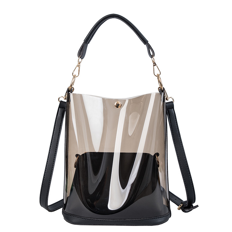Geantă bucket PU Demo Bird, medie, design transparent cu efect laser, purtată pe umăr sau crossbody