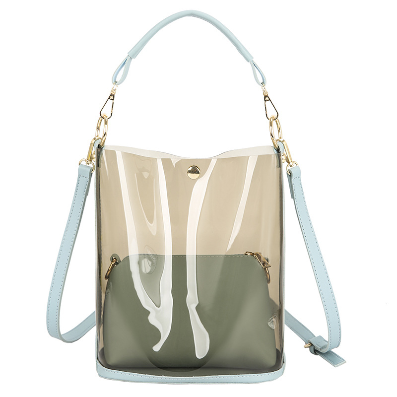 Geantă bucket PU Demo Bird, medie, design transparent cu efect laser, purtată pe umăr sau crossbody