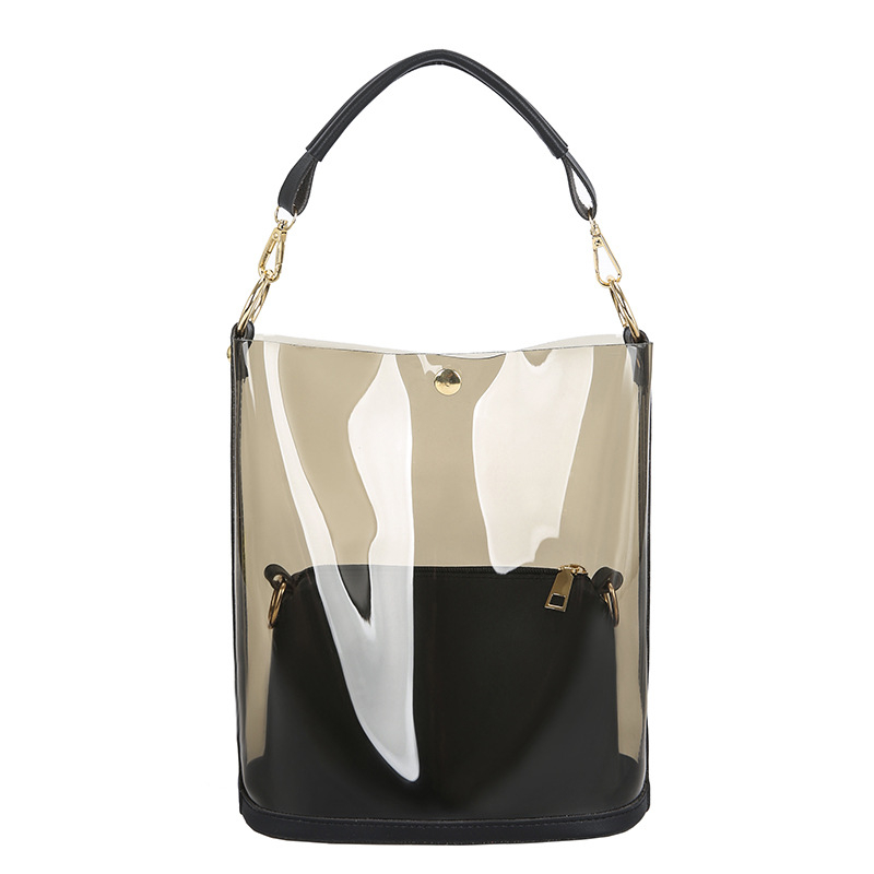 Geantă bucket PU Demo Bird, medie, design transparent cu efect laser, purtată pe umăr sau crossbody