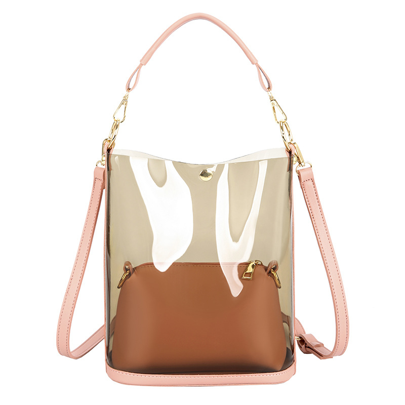Geantă bucket PU Demo Bird, medie, design transparent cu efect laser, purtată pe umăr sau crossbody