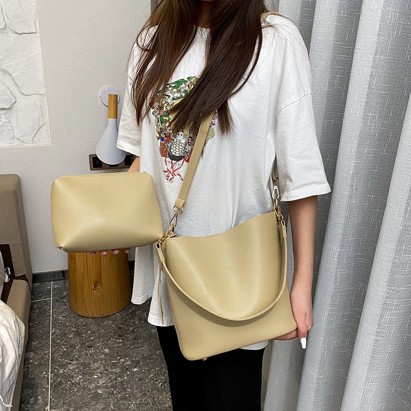 Geantă bucket PU pentru femei, pentru umăr și crossbody, capacitate mare, stil retro urban.