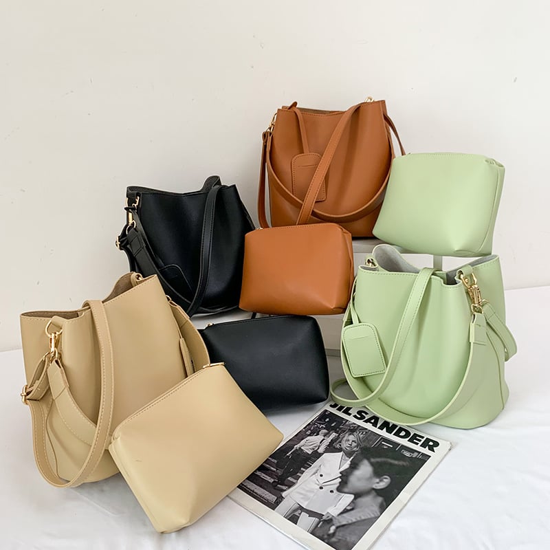 Geantă bucket PU pentru femei, pentru umăr și crossbody, capacitate mare, stil retro urban.
