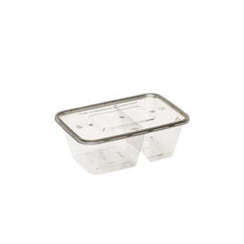 Cutie de mâncare cu două compartimente, de unică folosință, pentru takeout, din plastic transparent, rezistent, de calitate alimentară, cu capac