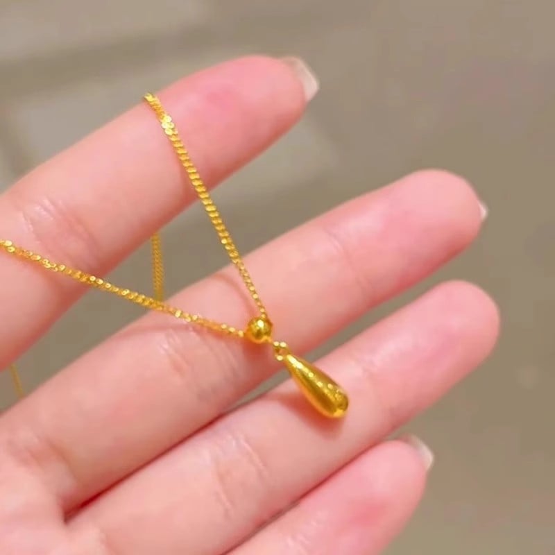 Colier teardrop în tonuri aurii pentru femei - Vintage, primăvara 2025, lux ușor, lanț versatil pentru pulover, accesoriu delicat