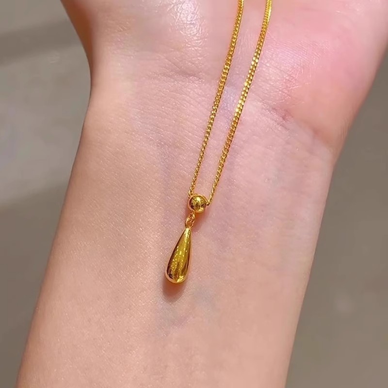 Colier teardrop în tonuri aurii pentru femei - Vintage, primăvara 2025, lux ușor, lanț versatil pentru pulover, accesoriu delicat