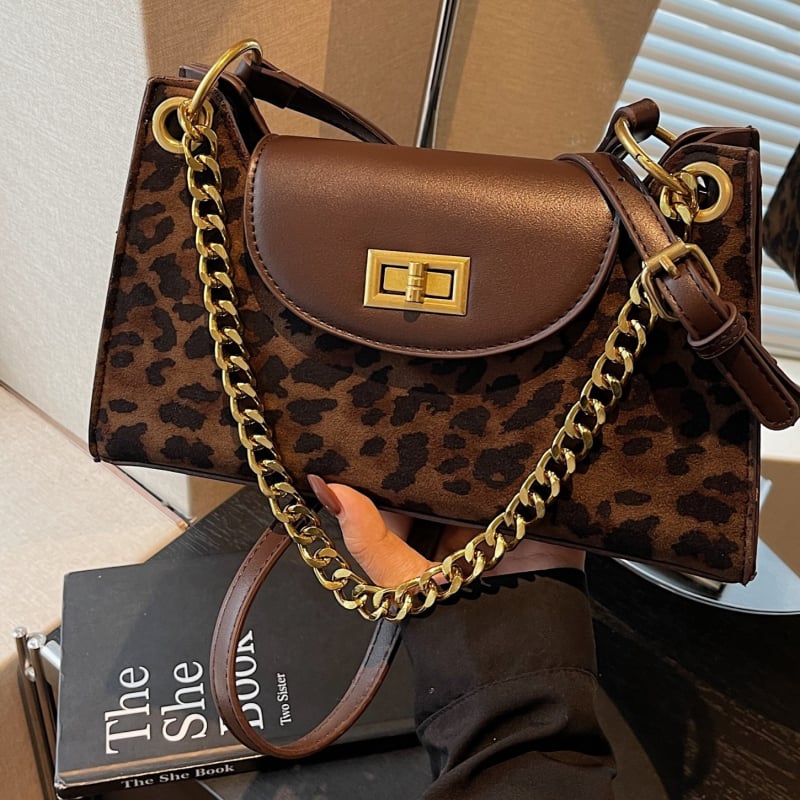 Geantă baguette leopard pentru femei, toamnă 2025, lux ușor, contrast de culori, geantă crossbody