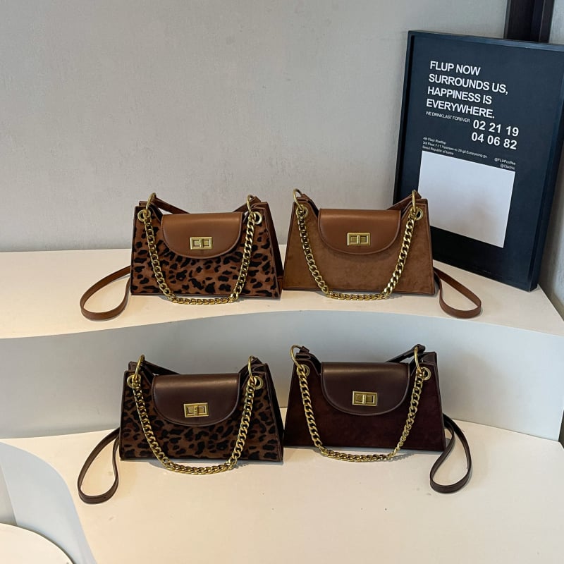 Geantă baguette leopard pentru femei, toamnă 2025, lux ușor, contrast de culori, geantă crossbody