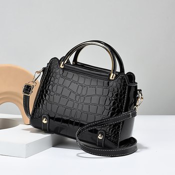Geantă mică pătrată cu imprimeu crocodil, piele PU uni, geantă de umăr și crossbody, căptușeală din nylon, buzunar cu fermoar
