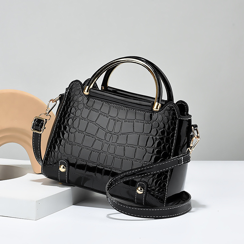 Geantă mică pătrată cu imprimeu crocodil, piele PU uni, geantă de umăr și crossbody, căptușeală din nylon, buzunar cu fermoar