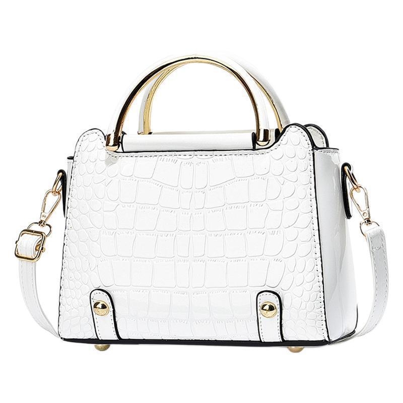 Geantă mică pătrată cu imprimeu crocodil, piele PU uni, geantă de umăr și crossbody, căptușeală din nylon, buzunar cu fermoar