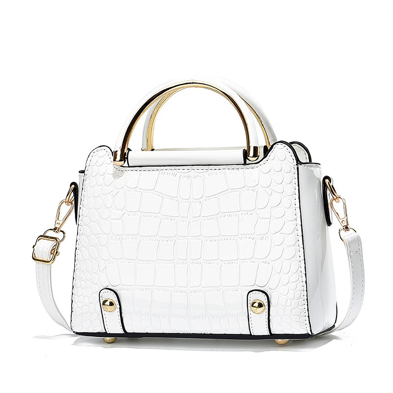 Geantă mică pătrată cu imprimeu crocodil, piele PU uni, geantă de umăr și crossbody, căptușeală din nylon, buzunar cu fermoar