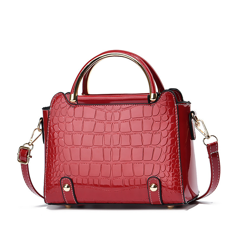 Geantă mică pătrată cu imprimeu crocodil, piele PU uni, geantă de umăr și crossbody, căptușeală din nylon, buzunar cu fermoar