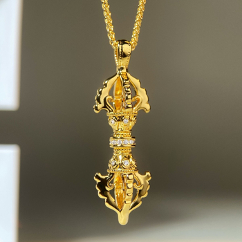 Colier Vajra, pandant placat cu aur 18K, cu diamante, nuanță aurie, stil chinezesc