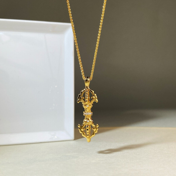 Colier Vajra, pandant placat cu aur 18K, cu diamante, nuanță aurie, stil chinezesc