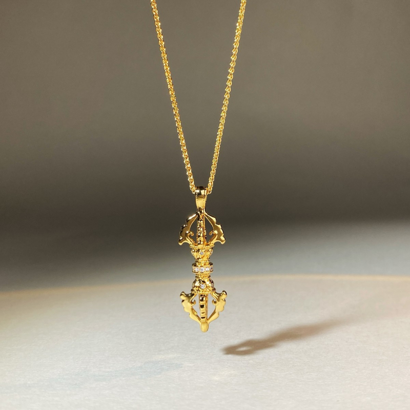 Colier Vajra, pandant placat cu aur 18K, cu diamante, nuanță aurie, stil chinezesc