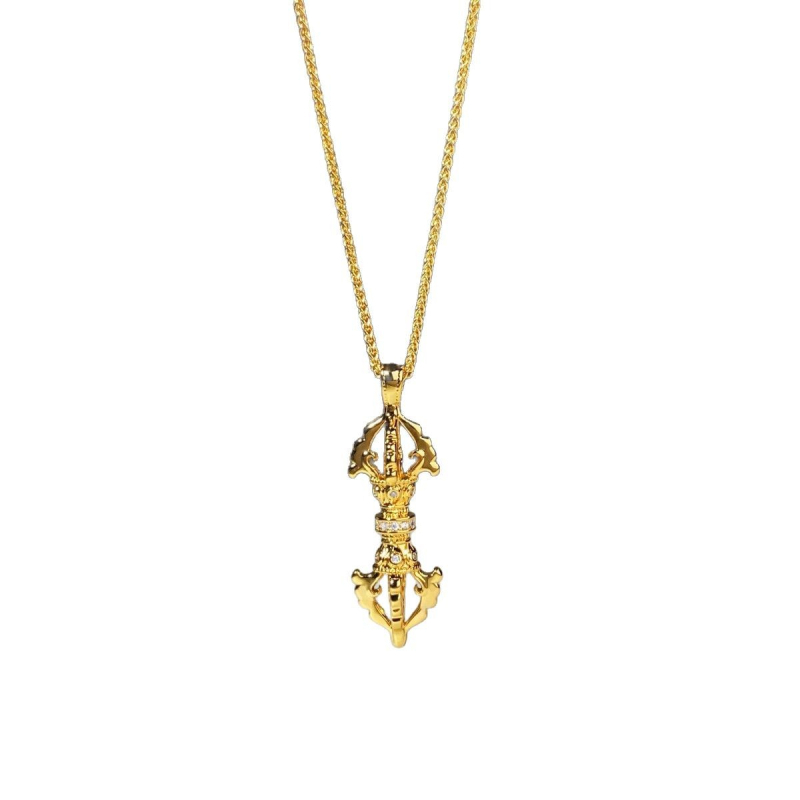 Colier Vajra, pandant placat cu aur 18K, cu diamante, nuanță aurie, stil chinezesc