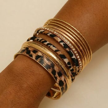 Brățară vintage cu imprimeu leopard, set pentru încheietură, multistrat, stil european-american, pentru femei