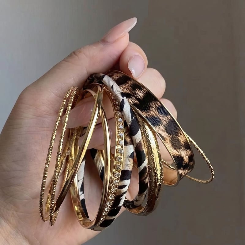 Brățară vintage cu imprimeu leopard, set pentru încheietură, multistrat, stil european-american, pentru femei