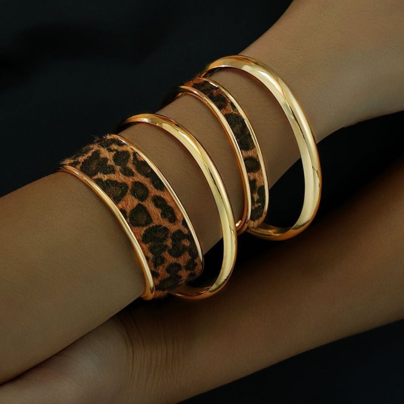 Brățară vintage cu imprimeu leopard, set pentru încheietură, multistrat, stil european-american, pentru femei