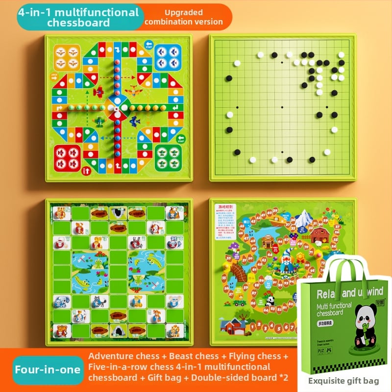 Set educațional de jocuri de masă pentru copii cu Flying Chess, Dame și Gomoku — 12-in-1 tablă multifuncțională