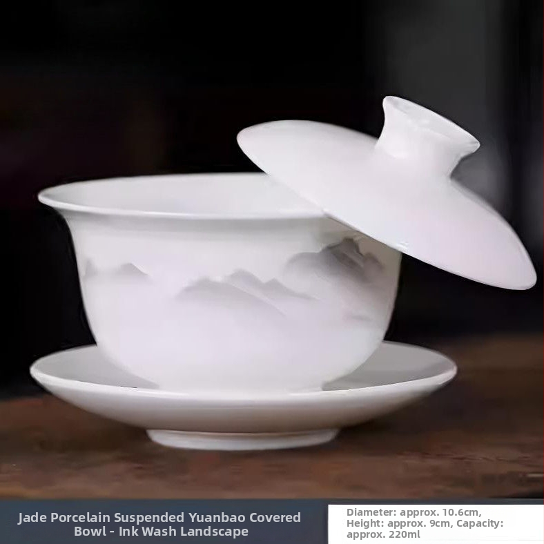 Trojdielna šálka na čaj z nefritového porcelánu Mutton-Fat s viečkom, veľkokapacitný biely porcelán na prípravu čaju, darček do domácnosti alebo kancelárie.
