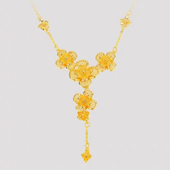 Colier placat cu aur, floare de prun și efect zăpadă, lanț pentru claviculă elegant, design floral minimalist