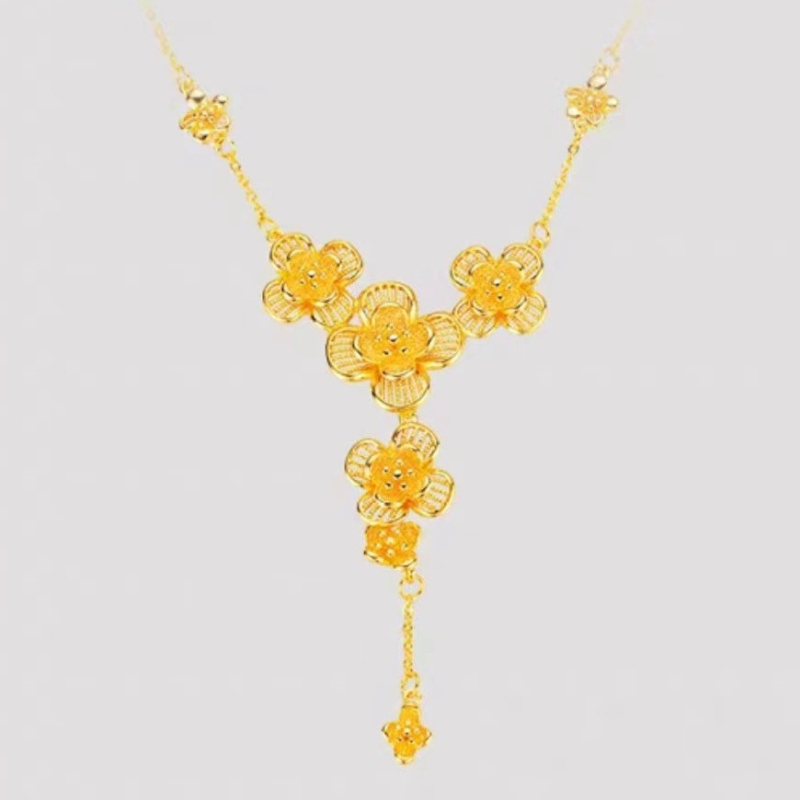 Colier placat cu aur, floare de prun și efect zăpadă, lanț pentru claviculă elegant, design floral minimalist
