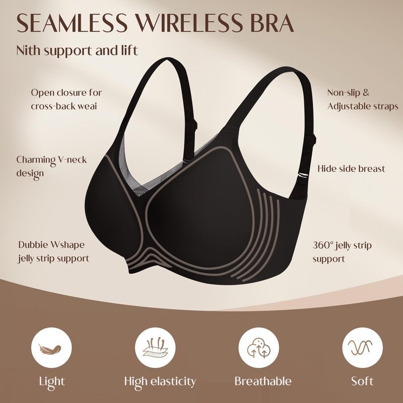 Sutien fără cusături, fără sârmă, cupă completă, suport confortabil, anti-alunecare, bretele late, plus size