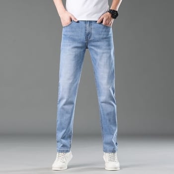 Jeanși bărbătești cu croială dreaptă din denim, elastici, bumbac, primăvară-vară, casual