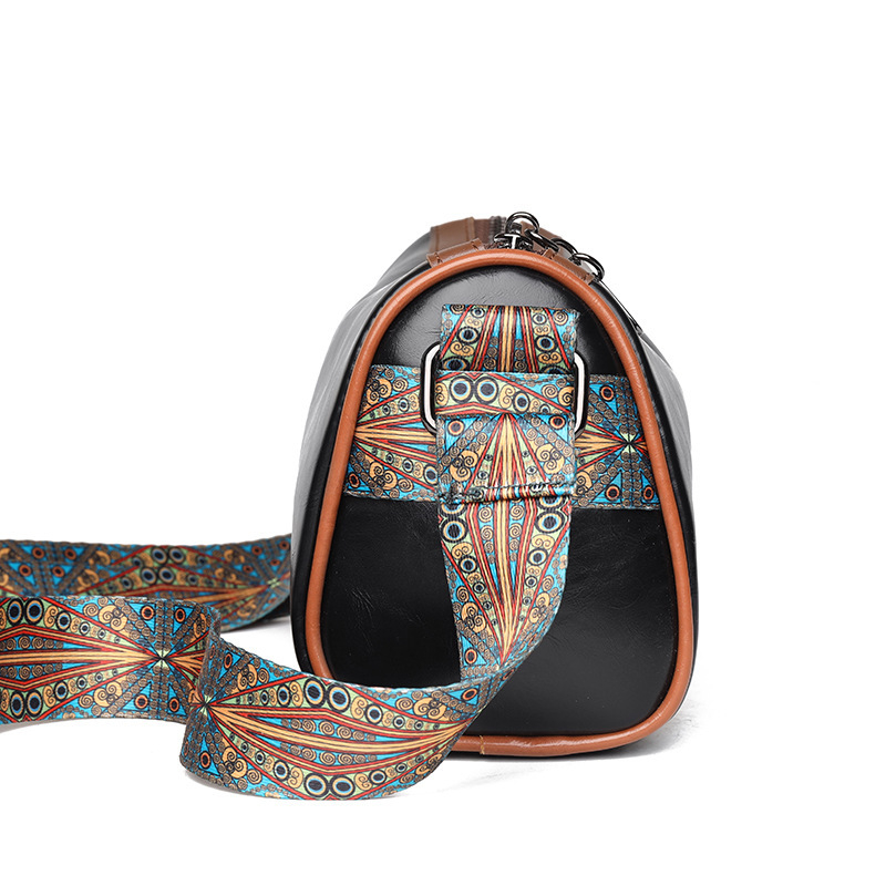 Geantă Boston vintage pentru femei, textură, curea lată, capacitate mare, crossbody
