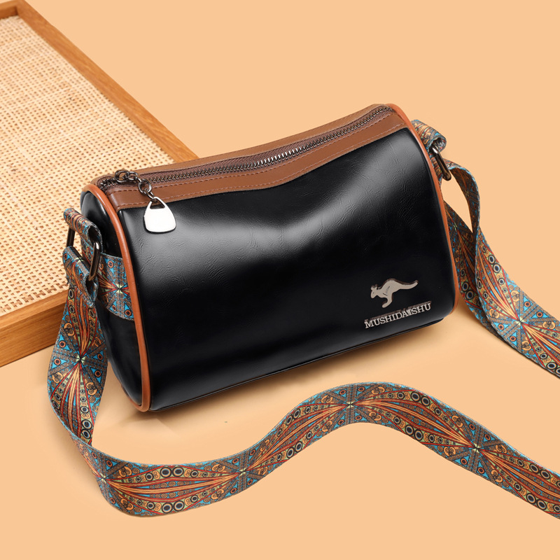 Geantă Boston vintage pentru femei, textură, curea lată, capacitate mare, crossbody