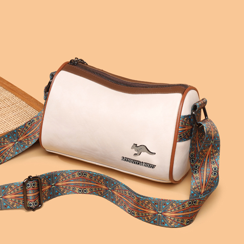 Geantă Boston vintage pentru femei, textură, curea lată, capacitate mare, crossbody