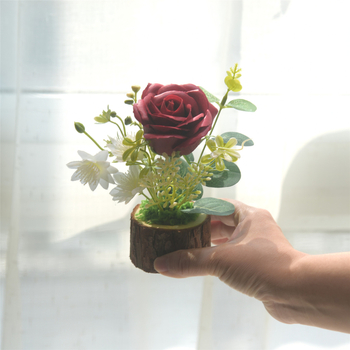 127 Trandafir artificial verde Bonsai – plantă de interior decorativă, floare din plastic în ghiveci