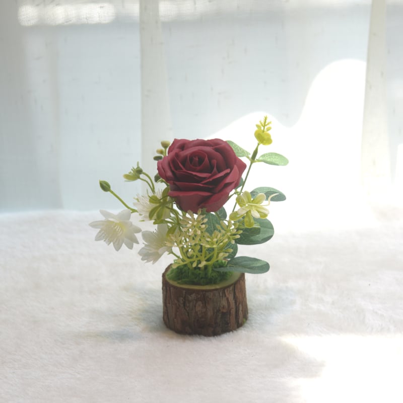 127 Trandafir artificial verde Bonsai – plantă de interior decorativă, floare din plastic în ghiveci