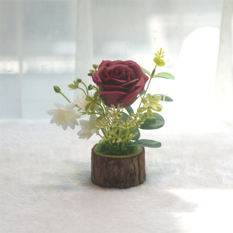 127 Trandafir artificial verde Bonsai – plantă de interior decorativă, floare din plastic în ghiveci