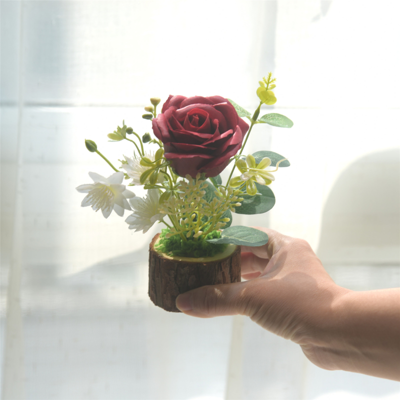 127 Trandafir artificial verde Bonsai – plantă de interior decorativă, floare din plastic în ghiveci