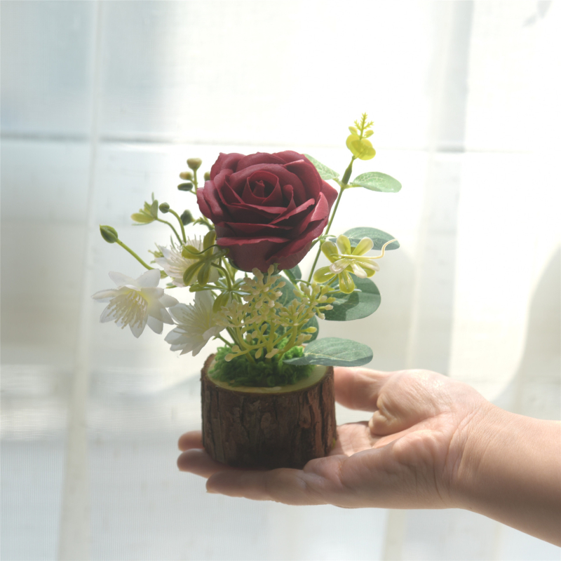 127 Trandafir artificial verde Bonsai – plantă de interior decorativă, floare din plastic în ghiveci