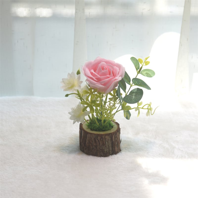 127 Trandafir artificial verde Bonsai – plantă de interior decorativă, floare din plastic în ghiveci