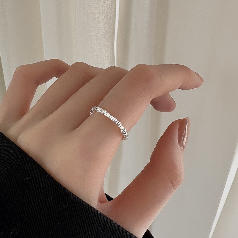 Inel minimalist din cupru pentru femei, cu fragmente de argint zdrobite și bandă din șnur elastic, pentru degetul arătător, stil geometric