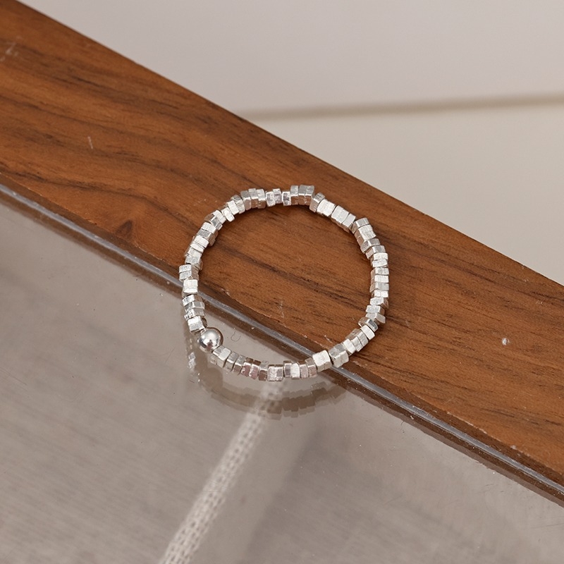 Inel minimalist din cupru pentru femei, cu fragmente de argint zdrobite și bandă din șnur elastic, pentru degetul arătător, stil geometric