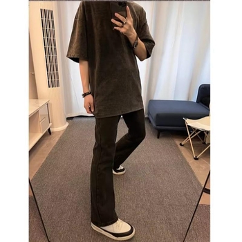 Blugi bărbați 2024, primăvară-vară, stil american de stradă, croială dreaptă, slim, negru, denim casual