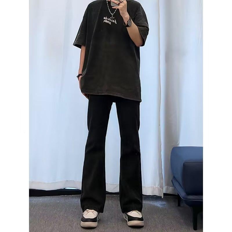 Blugi bărbați 2024, primăvară-vară, stil american de stradă, croială dreaptă, slim, negru, denim casual