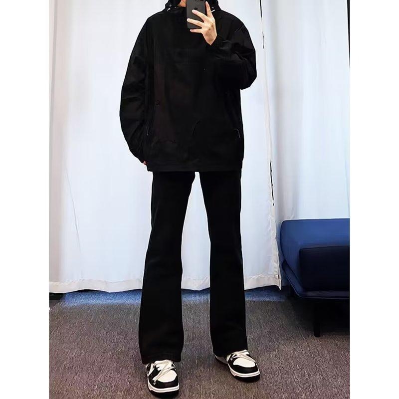 Blugi bărbați 2024, primăvară-vară, stil american de stradă, croială dreaptă, slim, negru, denim casual