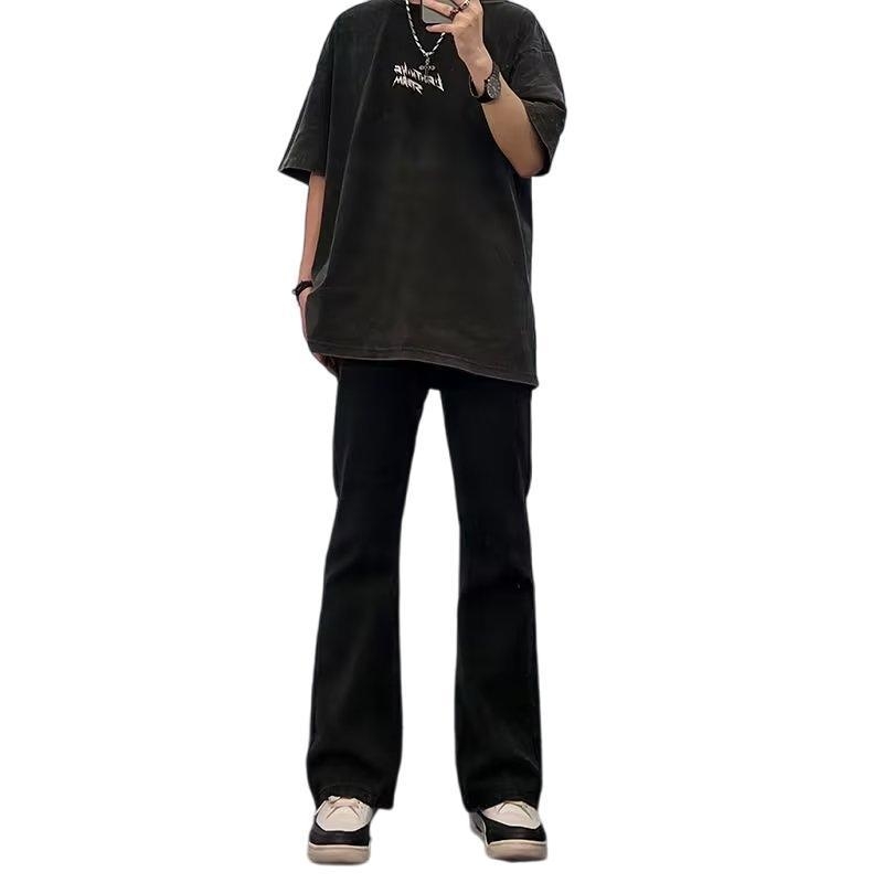 Blugi bărbați 2024, primăvară-vară, stil american de stradă, croială dreaptă, slim, negru, denim casual